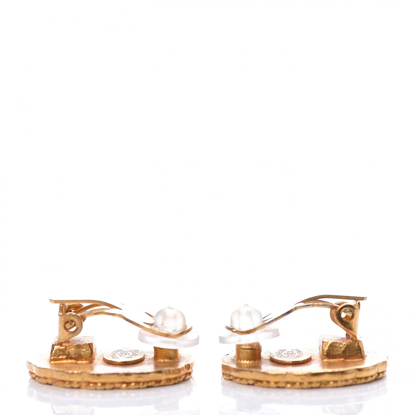Round CC Clip On Earrings Gold
