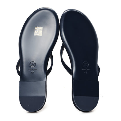 Chanel Cotton SIlk Crystal CC Thong Sandals 40 Dark Blue Silver 6 of 10