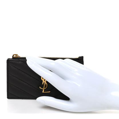 Saint Laurent Calfskin Monogram 5 Fragments Zip Pouch Card Holder Fog 2 of 7