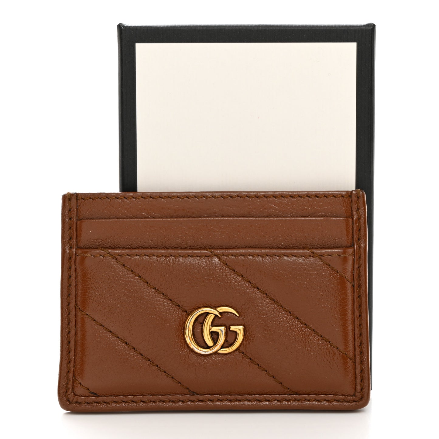 Azalea Calfskin Matelasse Diagonal GG Marmont Card Holder Cuir