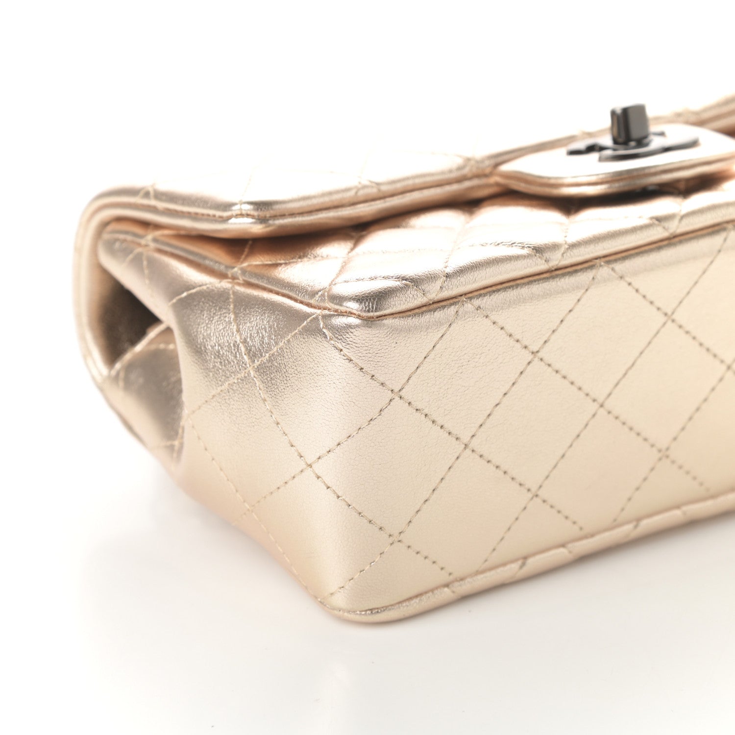 Chanel Metallic Lambskin Quilted Mini Rectangular Flap Gold Black 9 of 10