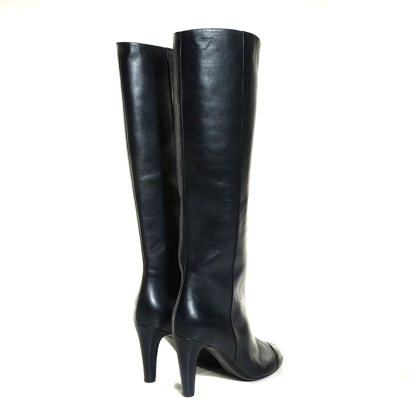 Lambskin CC Cap Toe Knee High Boots 41.5 Black