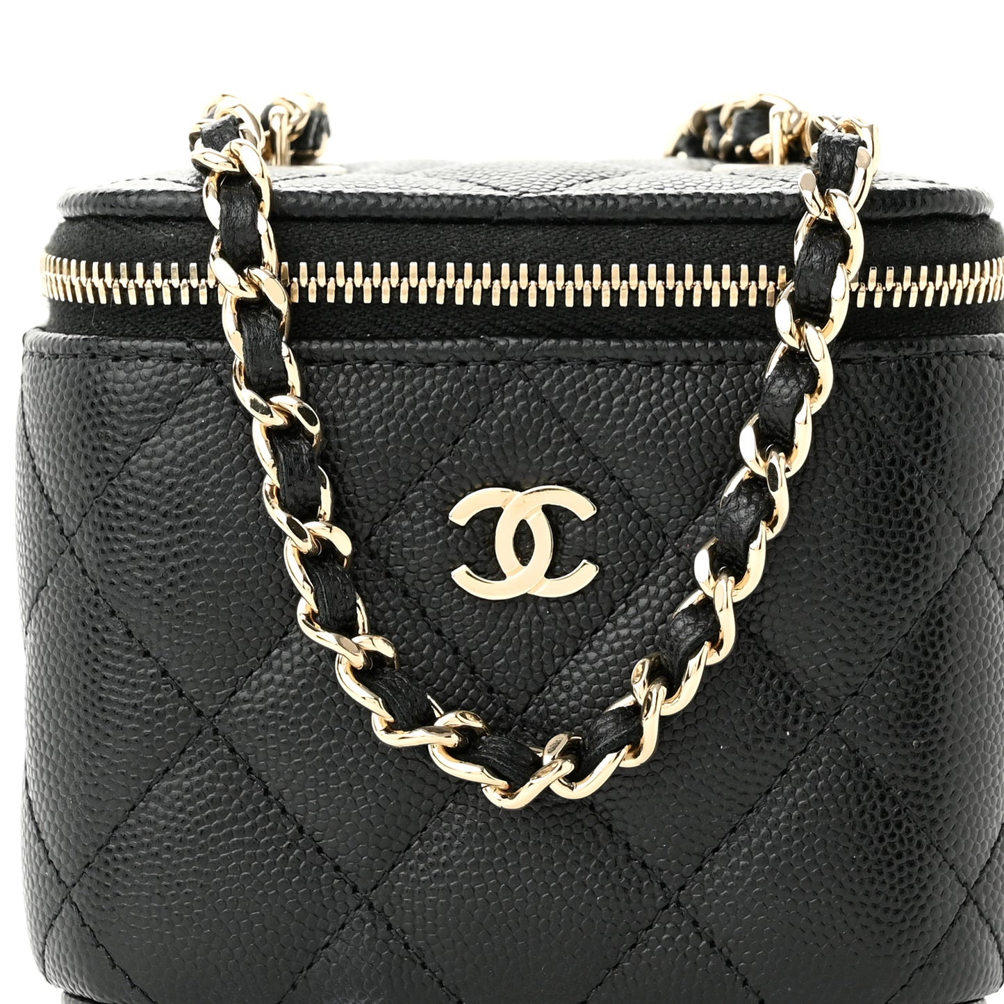 Caviar Quilted Mini Vanity Case With Chain Black