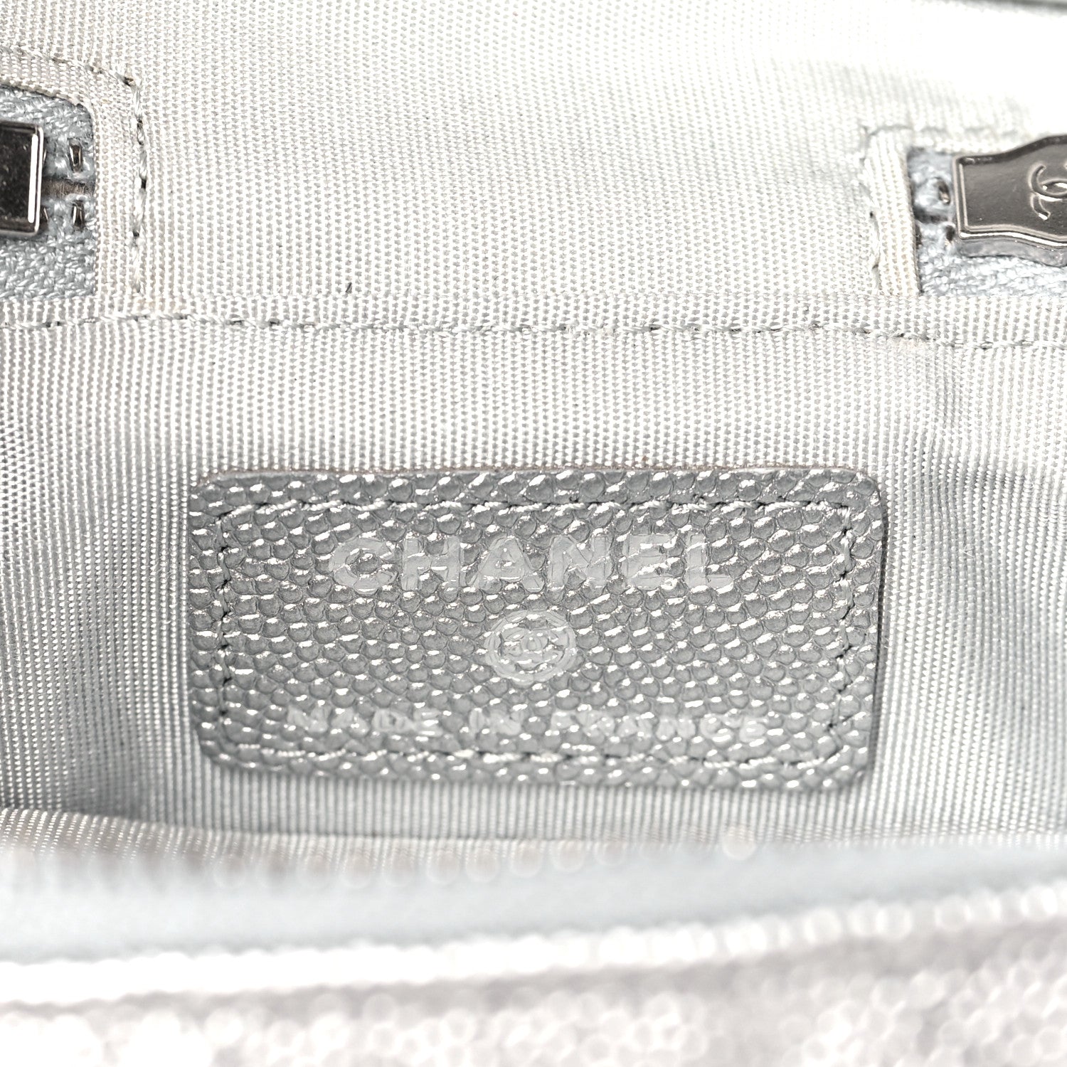 Chanel Metallic Caviar Quilted Mini Top Handle Vanity With Chain Silver 6 of 10