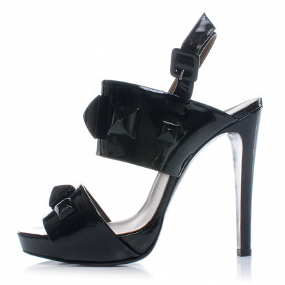 Hermes Patent Leather Stud Heels 39.5 Black 1 of 6