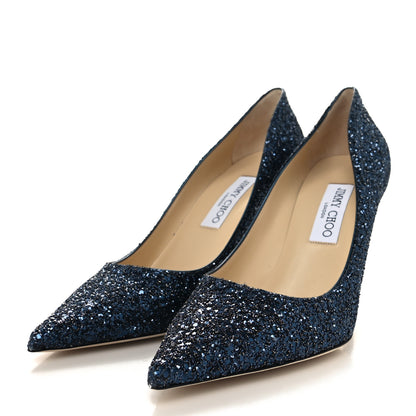 Jimmy Choo Coarse Glitter Fabric Agnes 85 Pumps 40 Navy 3 of 7