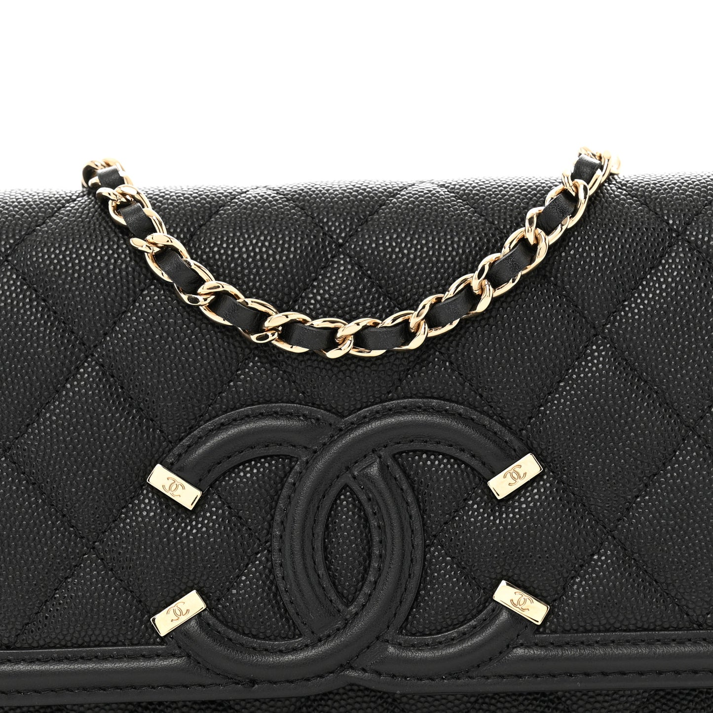Caviar Quilted CC Filigree Wallet On Chain WOC Black