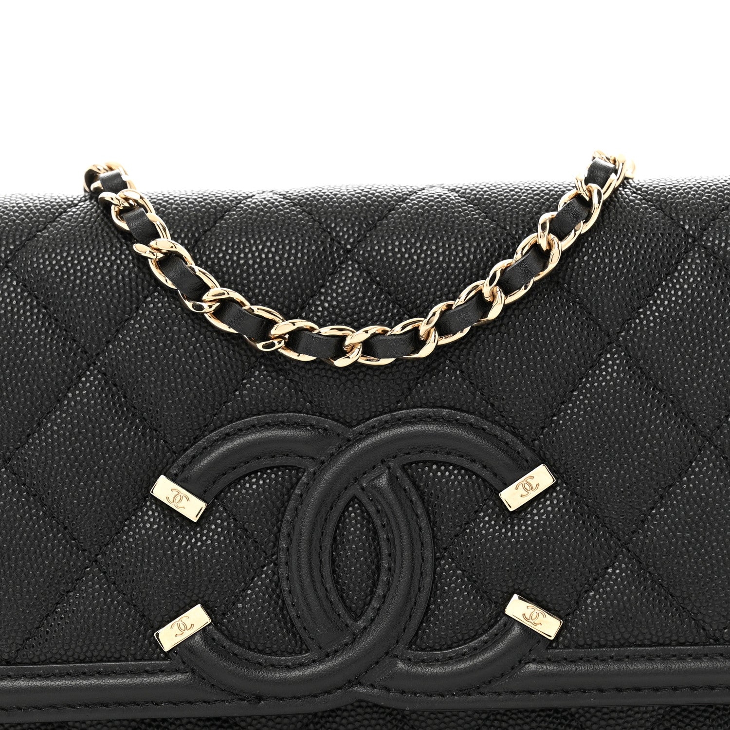 Chanel Caviar Quilted CC Filigree Wallet On Chain WOC Black 9 of 11