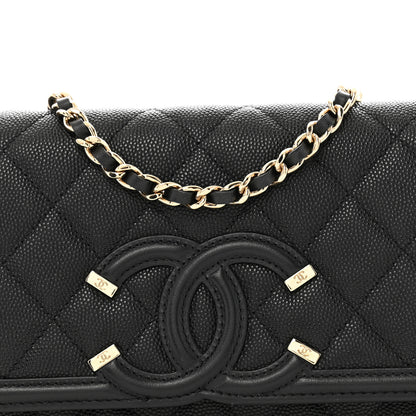 Chanel Caviar Quilted CC Filigree Wallet On Chain WOC Black 9 of 11