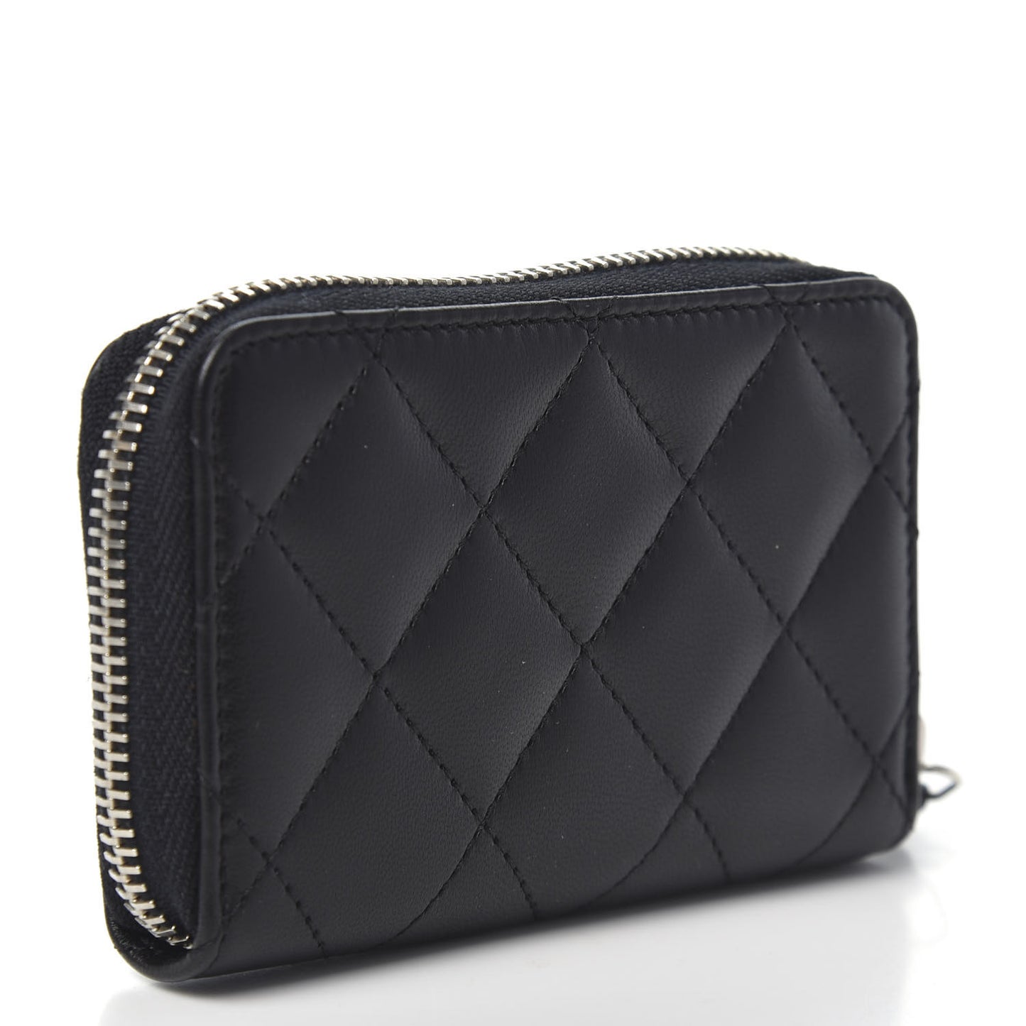 Lambskin Quilted Zip Coin Purse Black