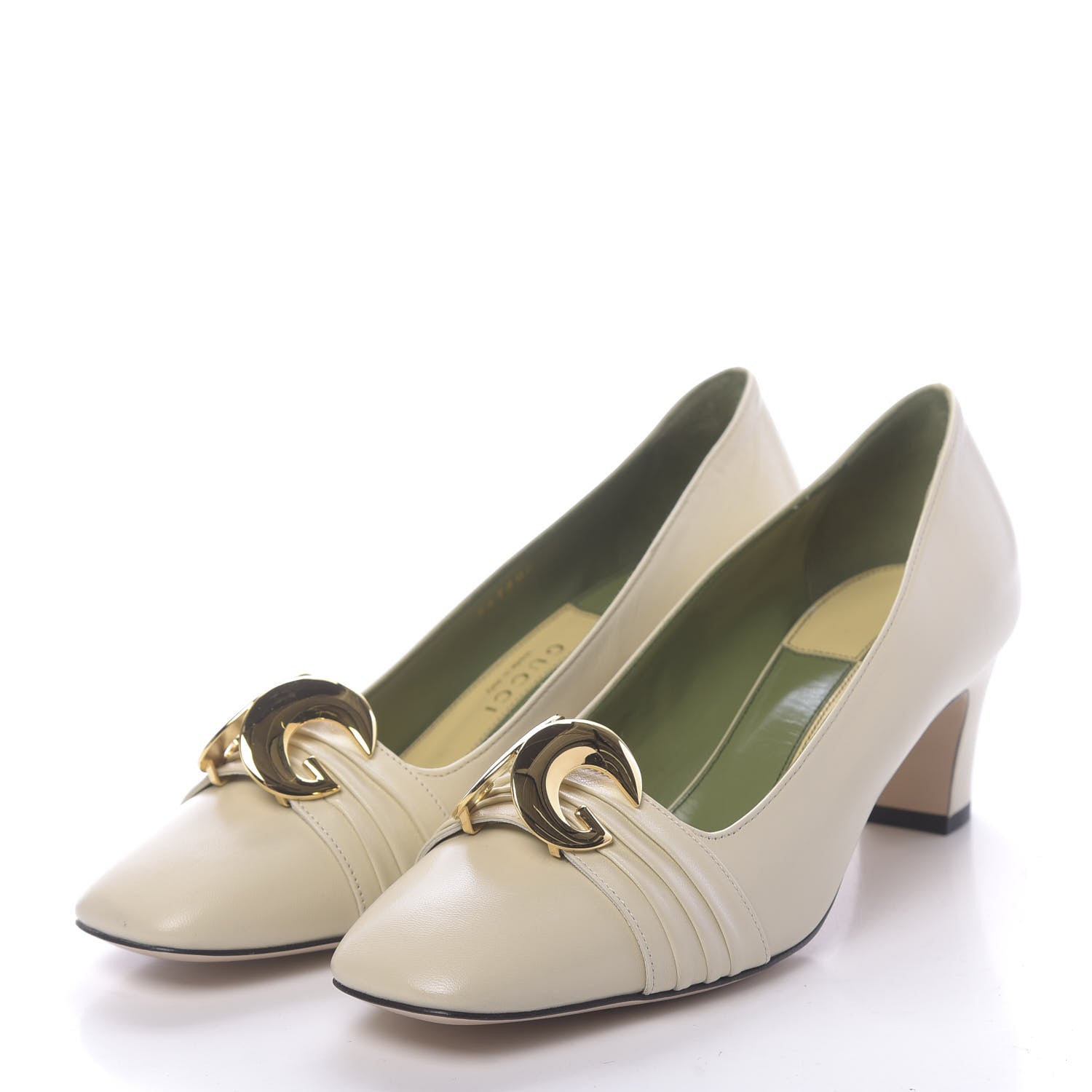 Gucci Malaga Kid Half Moon GG Square Toe Pumps 38 Vintage White 3 of 8