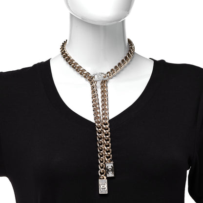 Chanel Chain Link Crystal CC Dog Tag Charm Necklace Gold 2 of 7