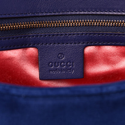 Gucci Velvet Matelasse Modern Embroidered Medium GG Marmont Shoulder Bag Cobalt 5 of 14