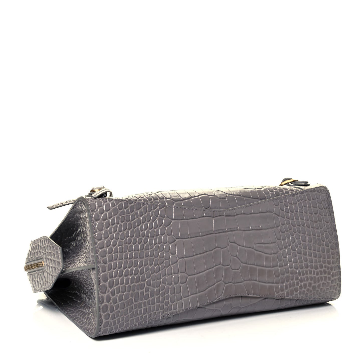 Shiny Supple Calfskin Crocodile Embossed Brass Hardware Neo Classic City Steel Grey