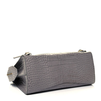 Balenciaga Shiny Supple Calfskin Crocodile Embossed Brass Hardware Neo Classic City Steel Grey 3 of 8