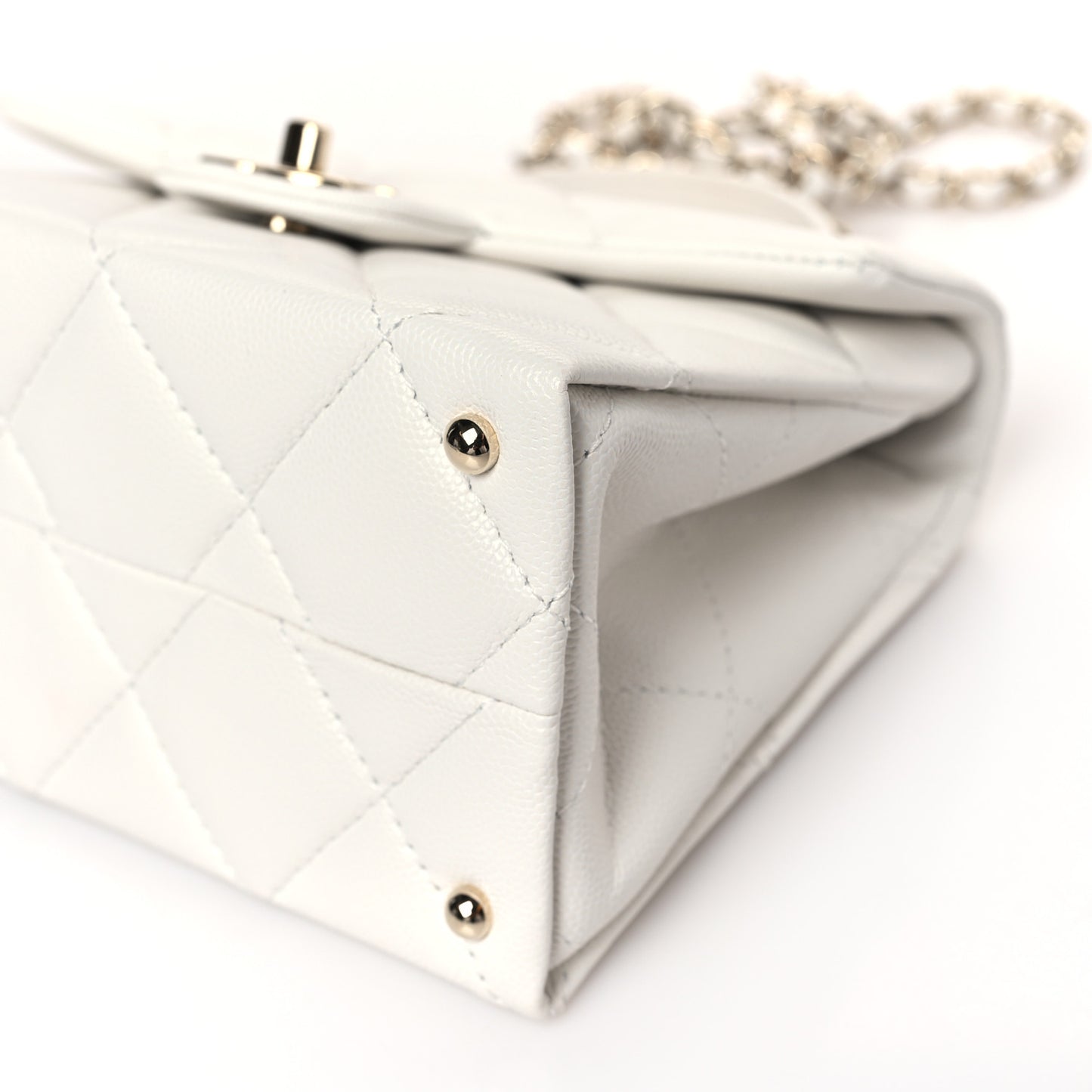 Caviar Quilted Mini Retro Twist Top Handle Flap White