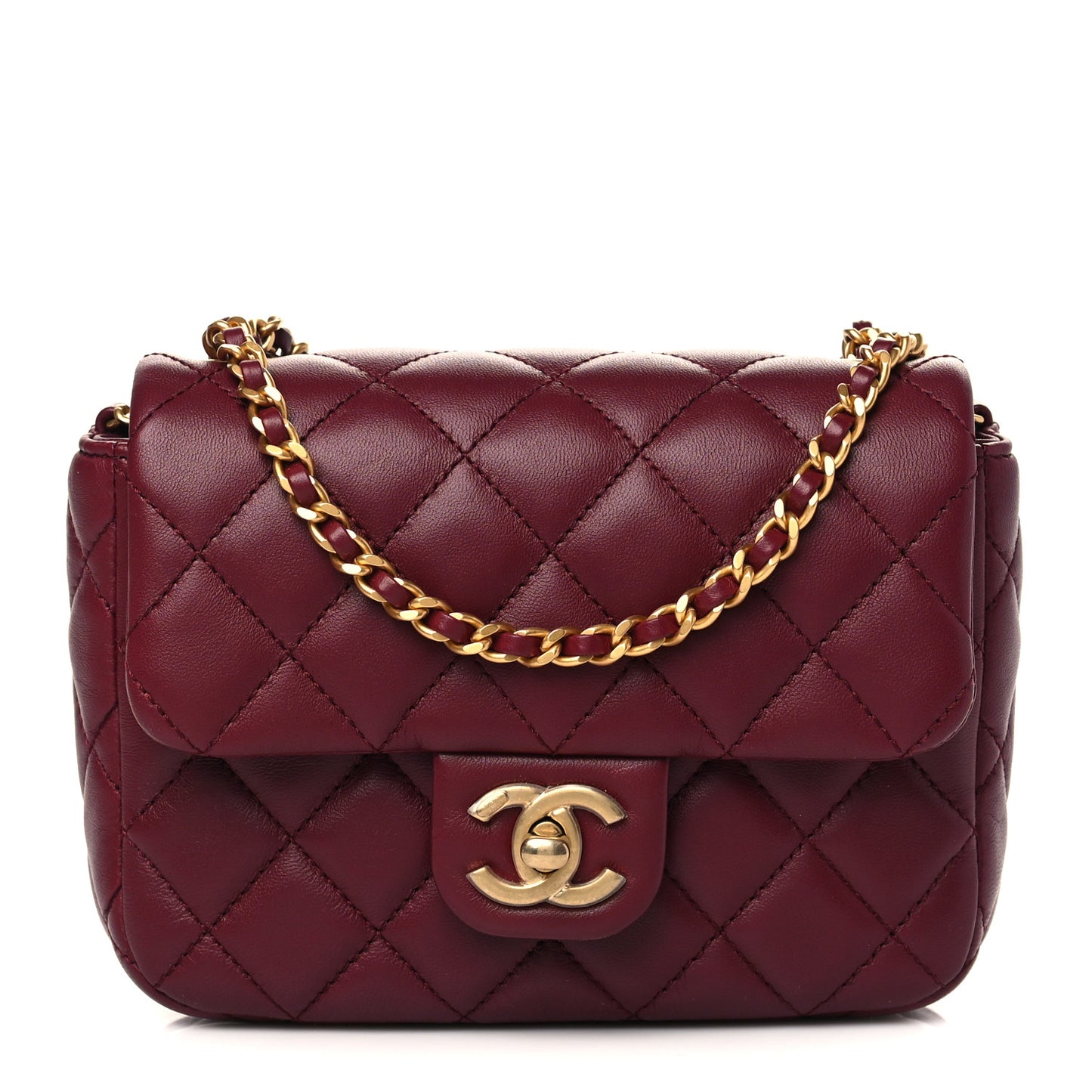 Lambskin Enamel Quilted Mini Coco Hearts Square Flap Burgundy