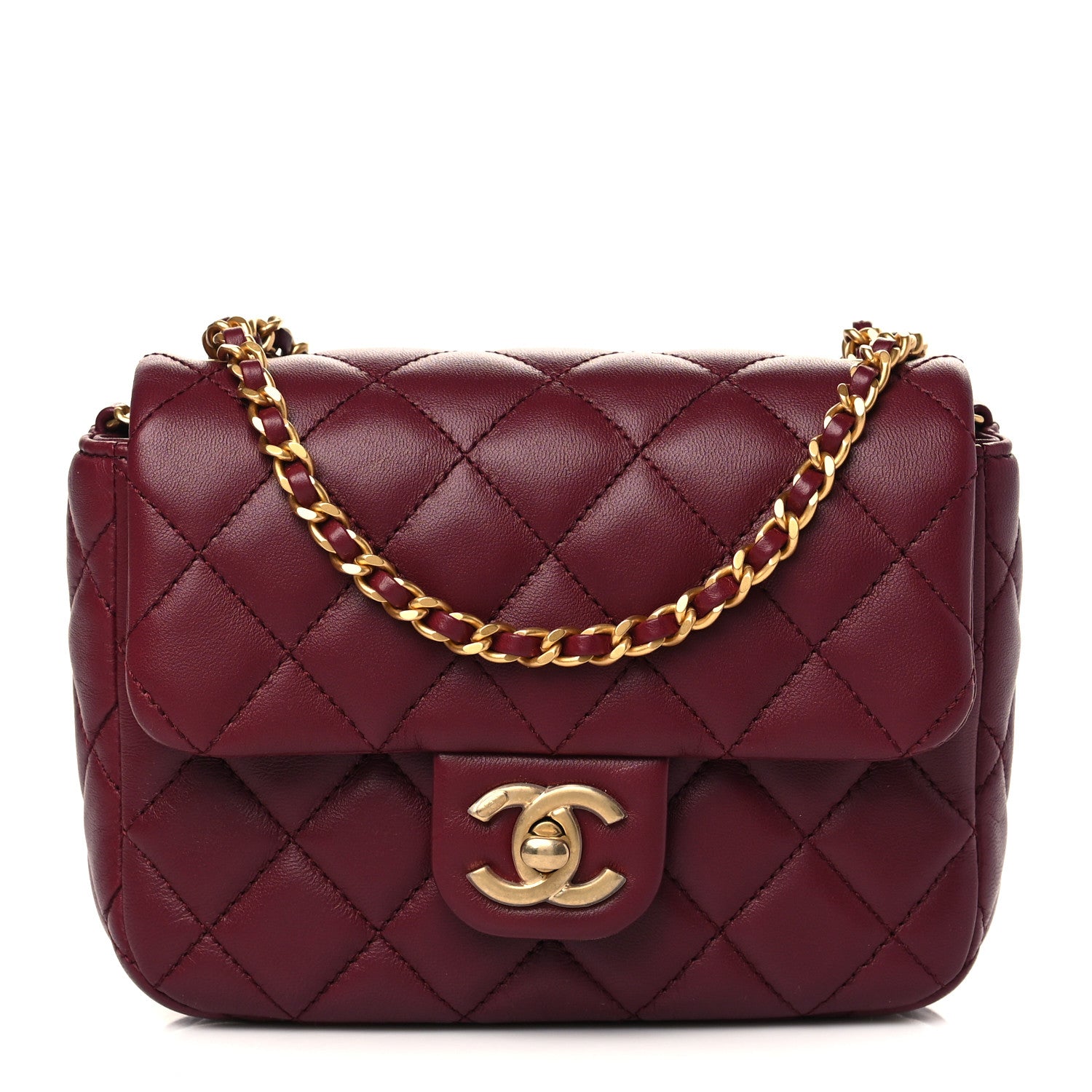 Chanel Lambskin Enamel Quilted Mini Coco Hearts Square Flap Burgundy 1 of 9