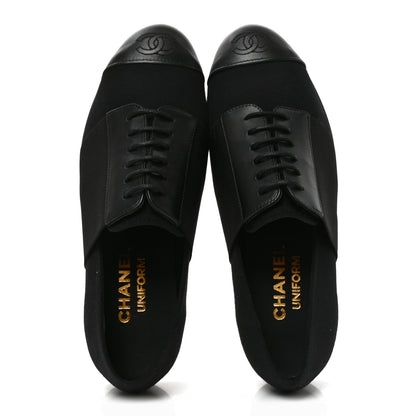Chanel Calfskin Elastic Lace Up Cap Toe CC Loafers 35.5 Black 2 of 10