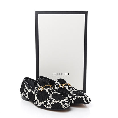 Gucci Tweed GG Monogram Horsebit Womens Jordaan Loafers 35 Black Natural 9 of 9