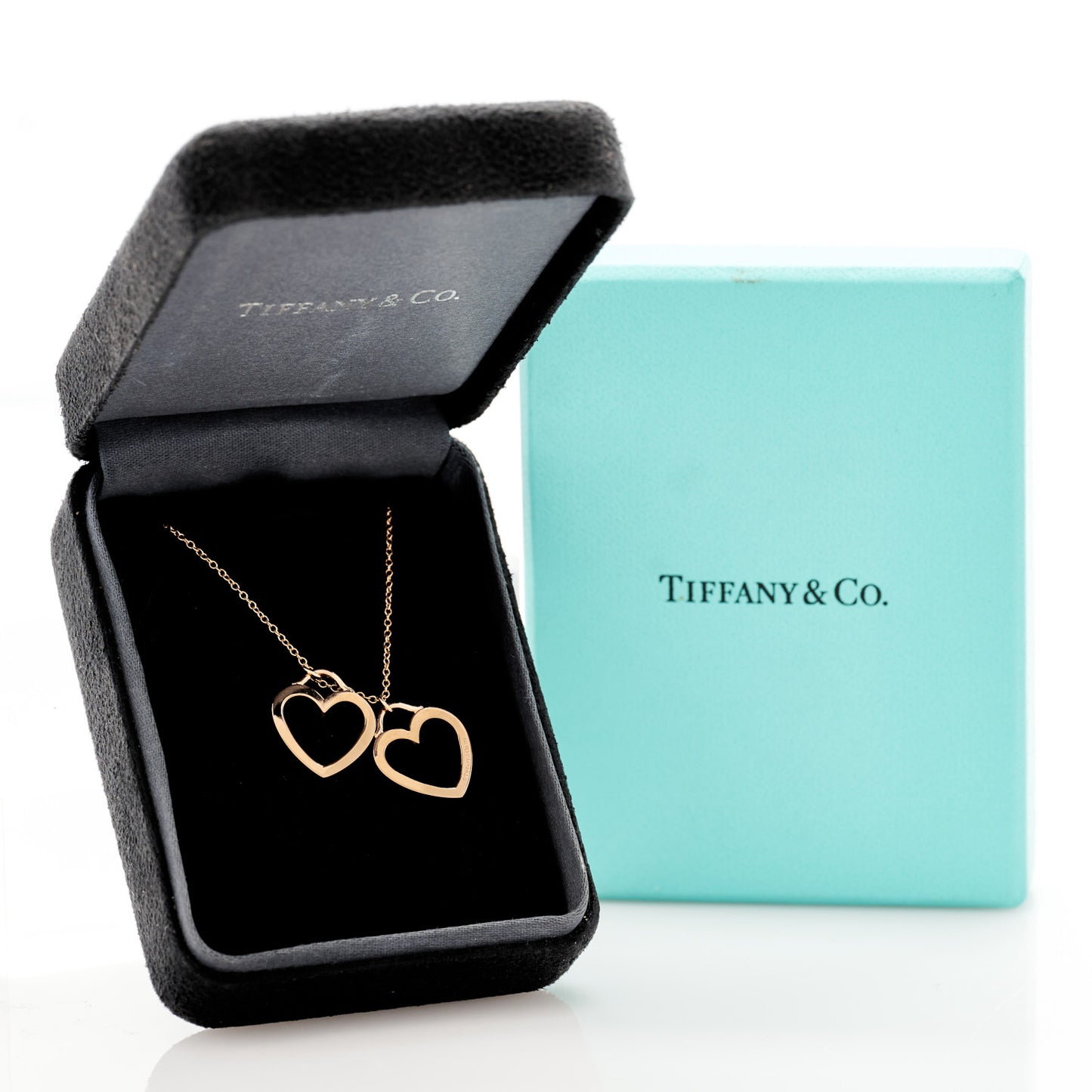 18K Rose Gold Double Open Heart Pendant Necklace
