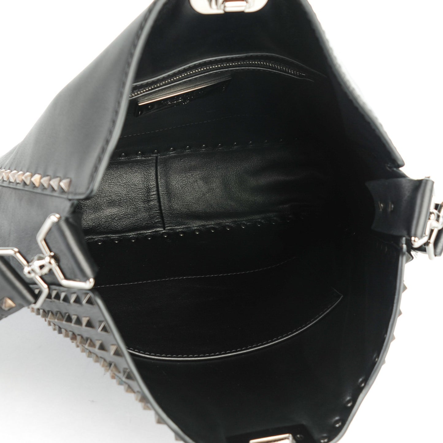Calfskin Rockstud All Over Flip-Lock Messenger Bag Black
