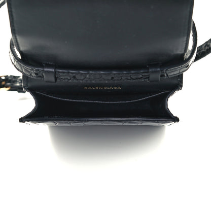 Balenciaga Shiny Calfskin Crocodile Embossed B Phone Holder Black 5 of 10
