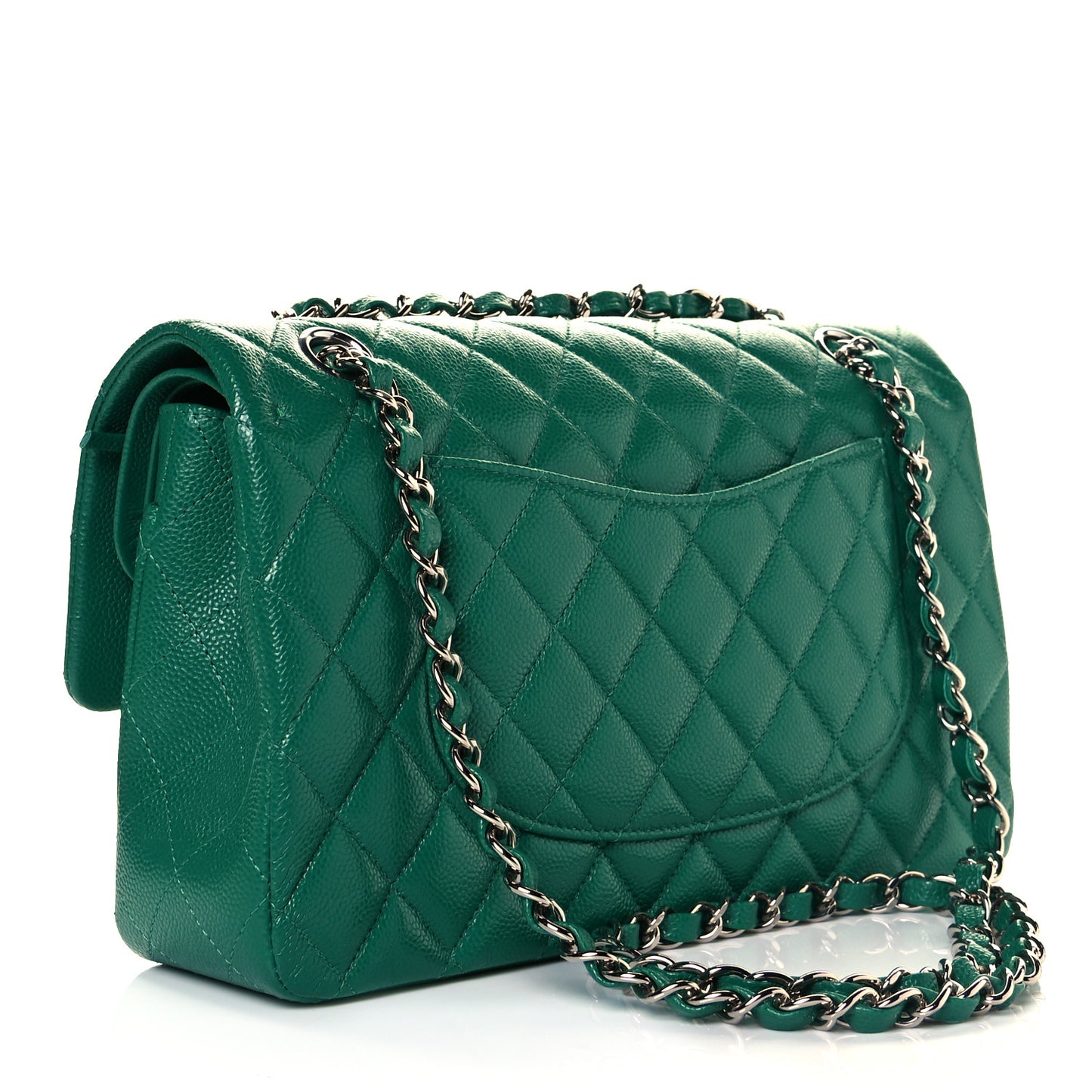 Caviar Quilted Medium Double Flap Green