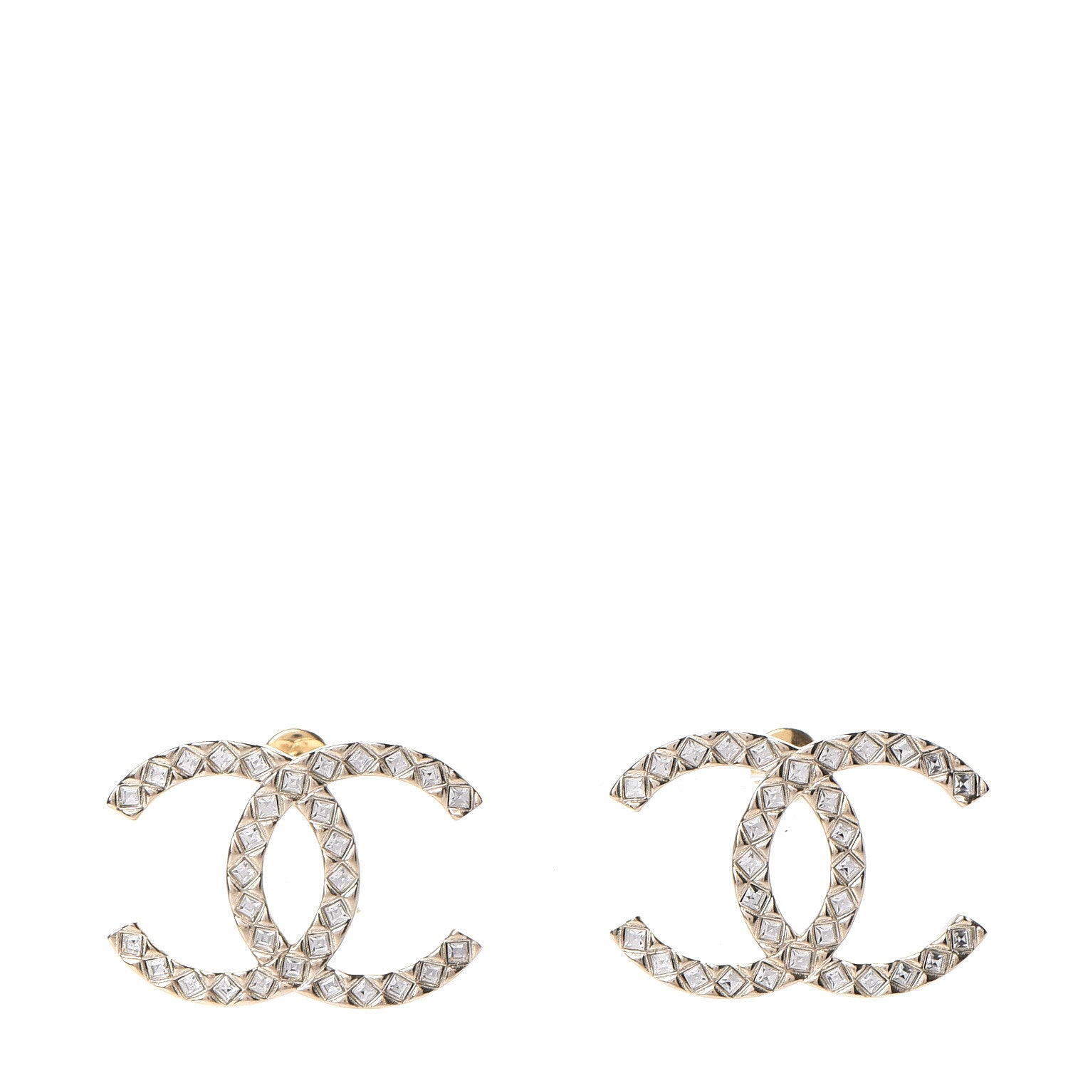 Chanel Crystal CC Large Stud Earrings Gold 1 of 5