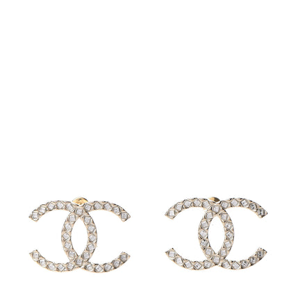 Chanel Crystal CC Large Stud Earrings Gold 1 of 5