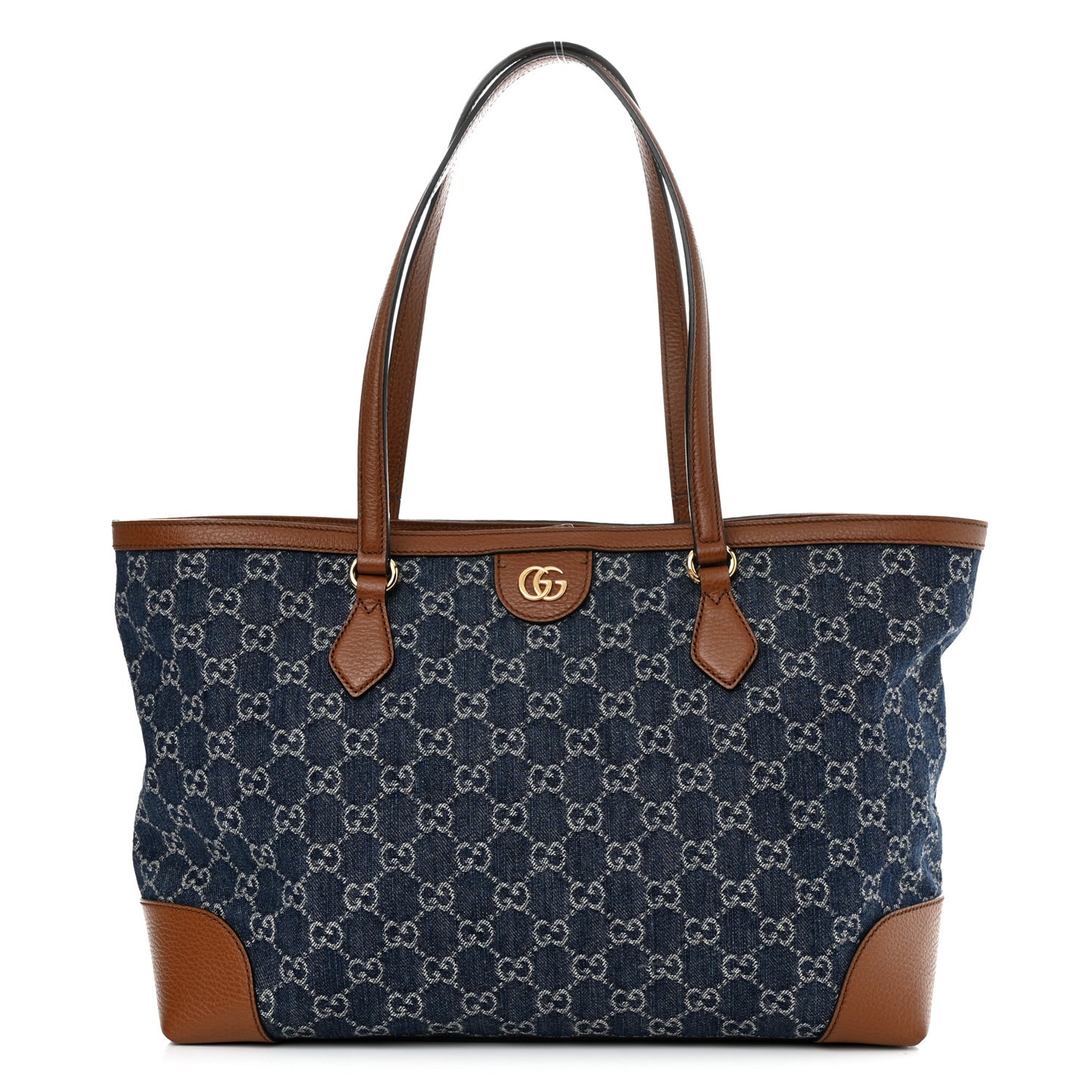 New Denim GG Monogram Medium Ophidia Shopping Tote Blue Tea Cuir