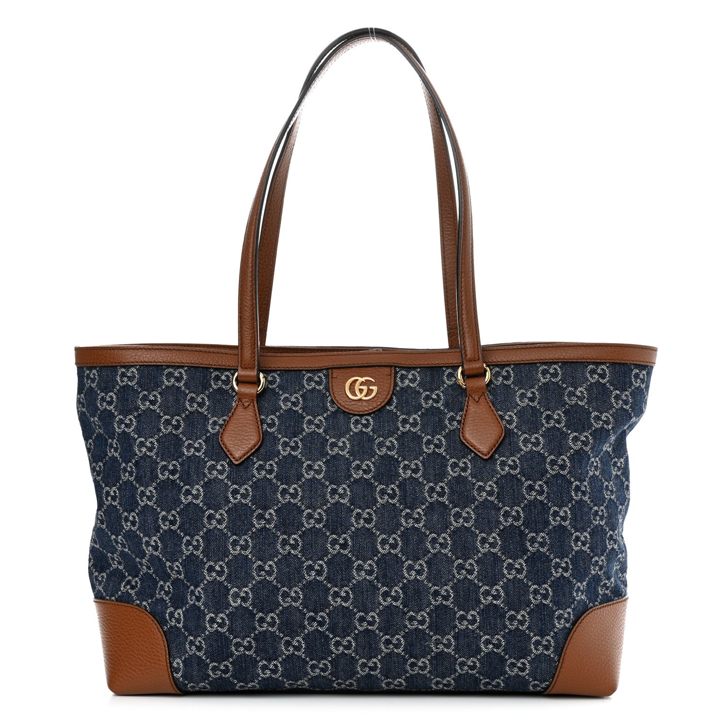 Gucci New Denim GG Monogram Medium Ophidia Shopping Tote Blue Tea Cuir 1 of 10