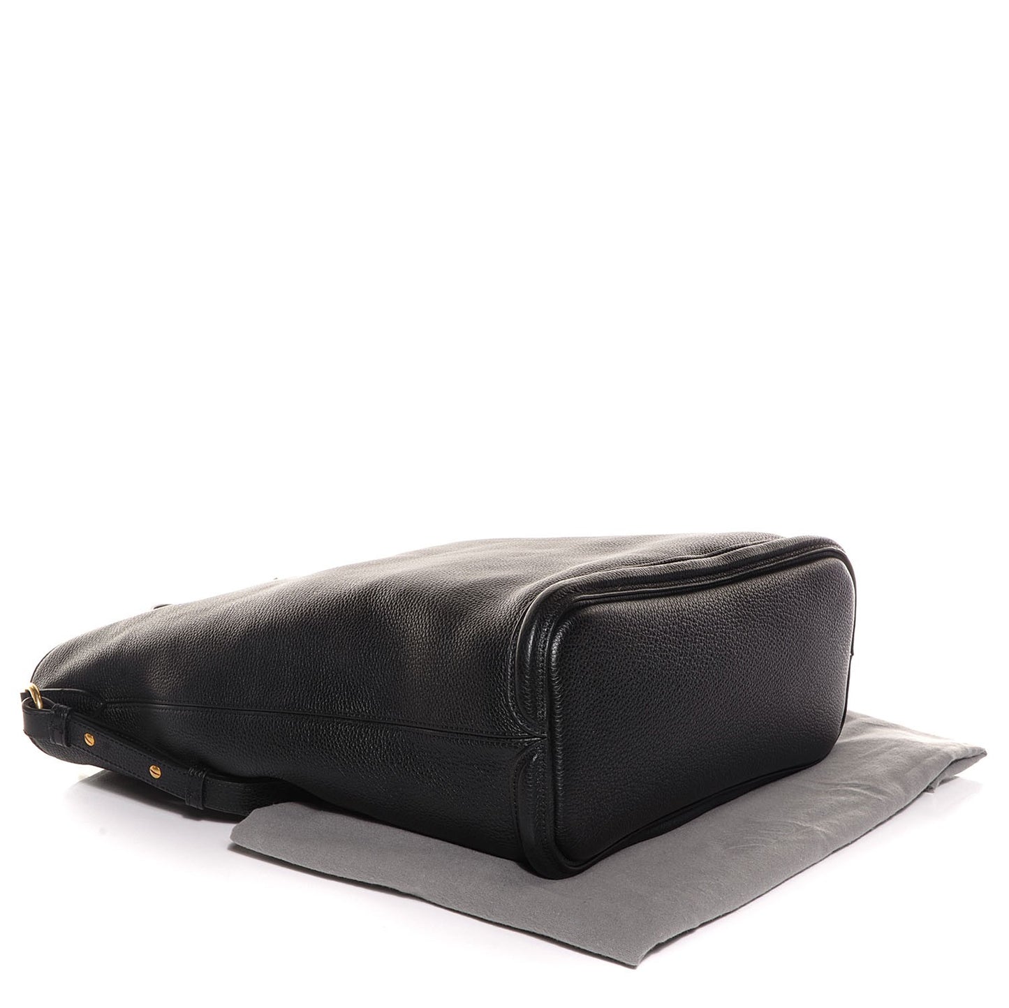 Pebbled Calfskin North South Skull Padlock Tote Black