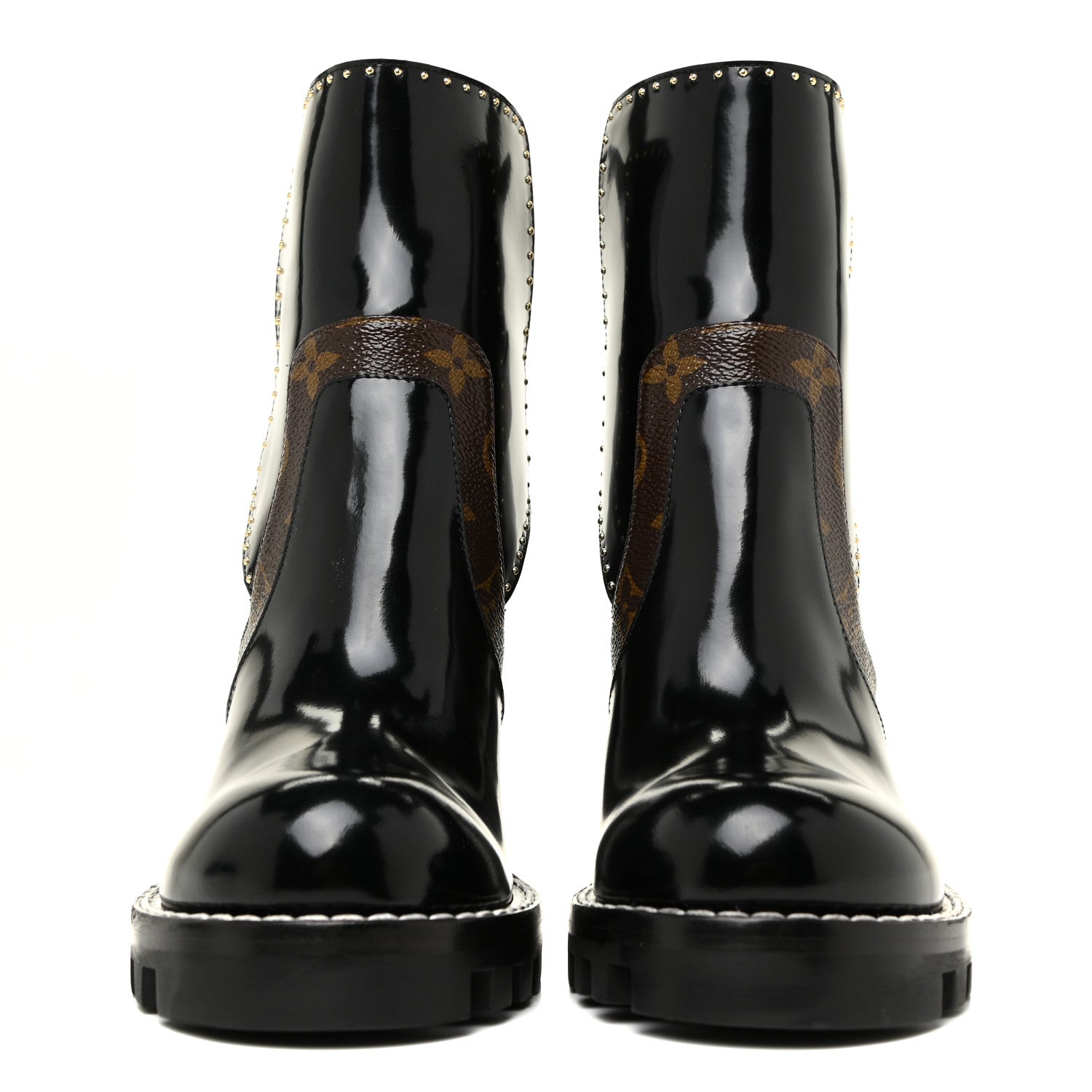 Louis Vuitton Glazed Calfskin Monogram Embellished Star Trail Ankle Boots 37 Black 2 of 9