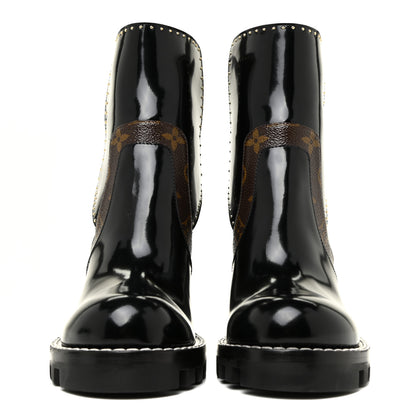 Louis Vuitton Glazed Calfskin Monogram Embellished Star Trail Ankle Boots 37 Black 2 of 9