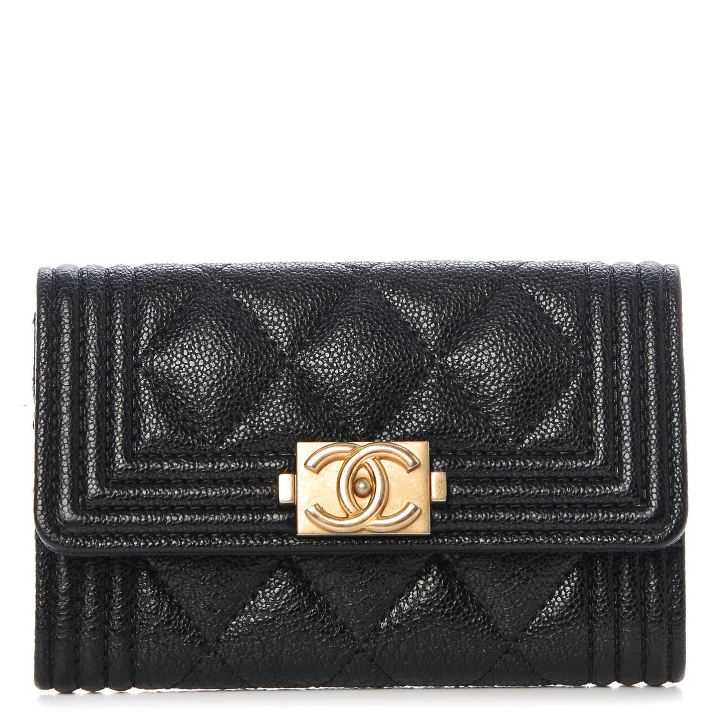 Caviar Quilted Boy Flap Card Holder Black