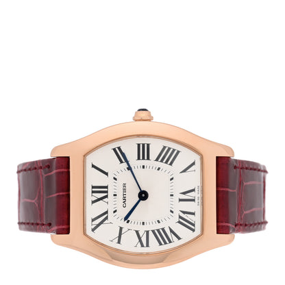 Cartier 18K Pink Gold Alligator 31mm Tortue Manual Winding Watch Burgundy 2 of 5