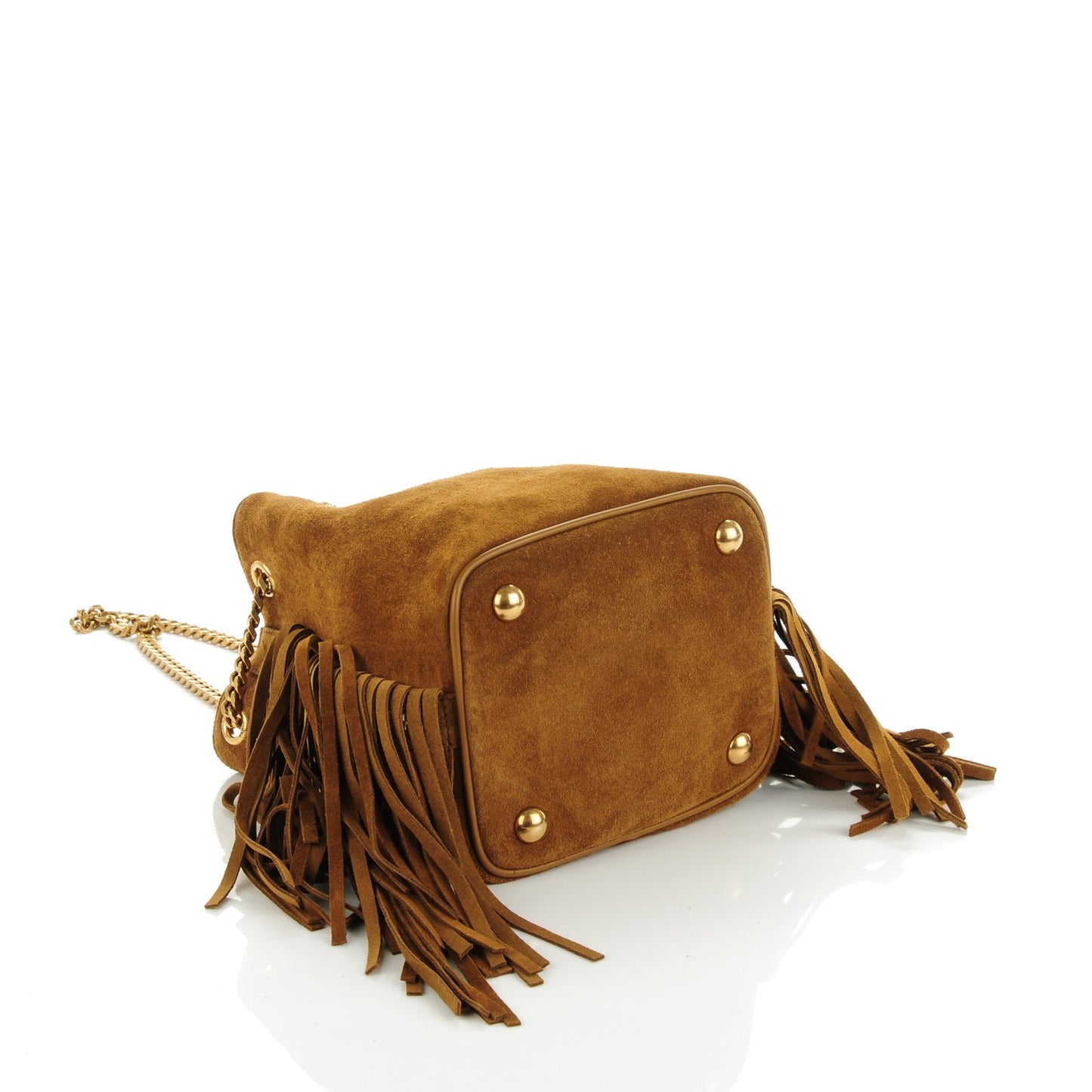Suede Calfskin Fringe Baby Emmanuelle Bucket Light Ochre