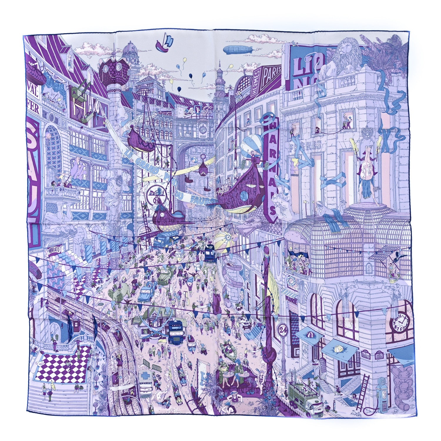 Hermes Silk Le Grand Prix Du Faubourg Scarf 90 Mauve Violet Jaune Soufre 2 of 4