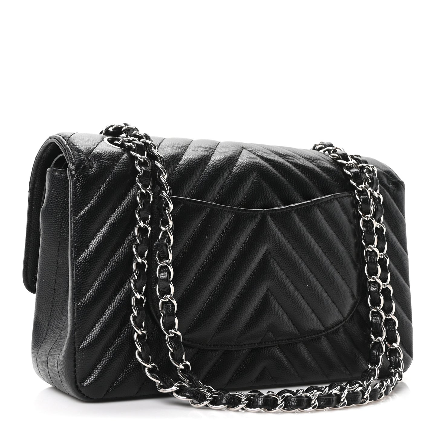Caviar Chevron Quilted Medium Double Flap Black
