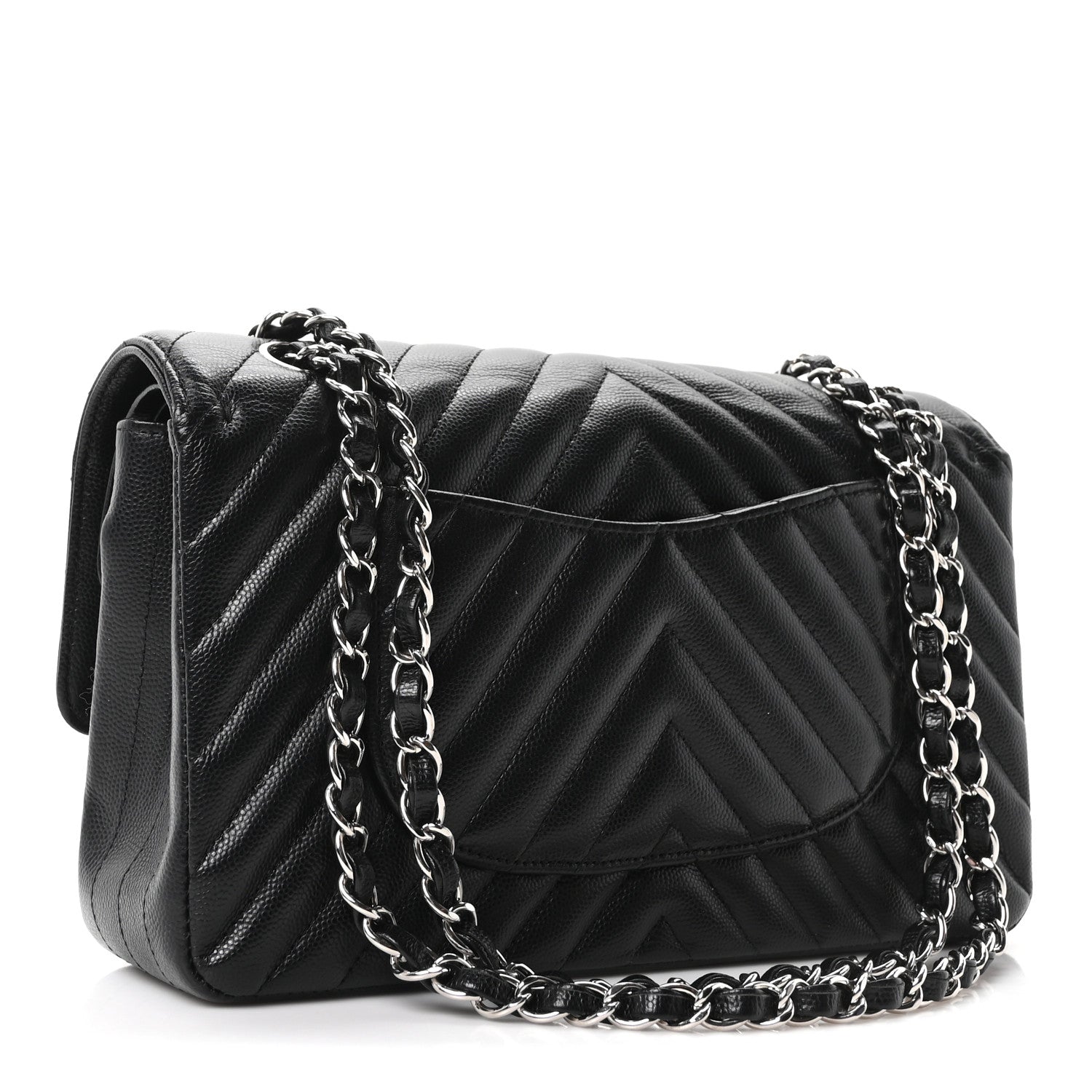 Chanel Caviar Chevron Quilted Medium Double Flap Black 3 of 10