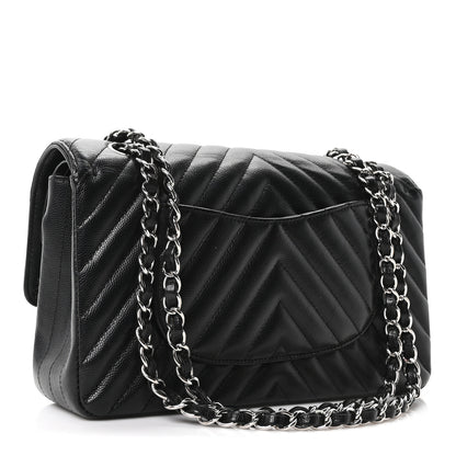 Chanel Caviar Chevron Quilted Medium Double Flap Black 3 of 10