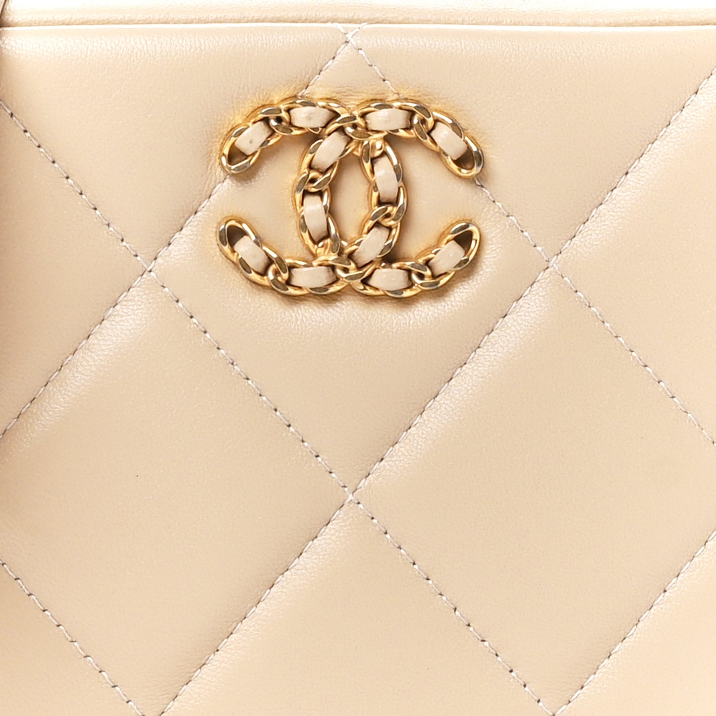 Lambskin Quilted Chanel 19 Clutch With Chain Beige