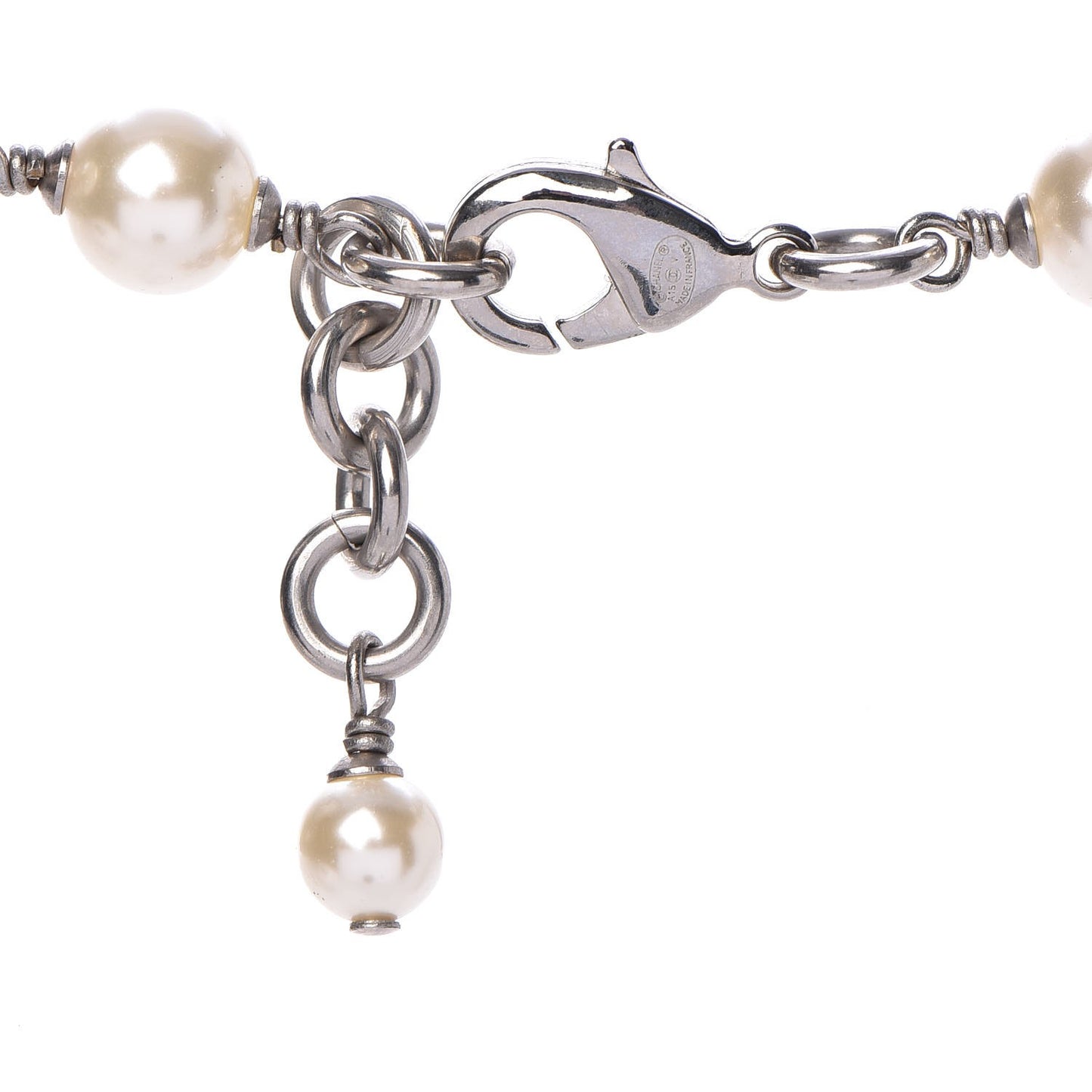 Crystal Pearl CC Long Necklace Silver