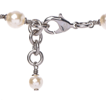 Chanel Crystal Pearl CC Long Necklace Silver 4 of 5