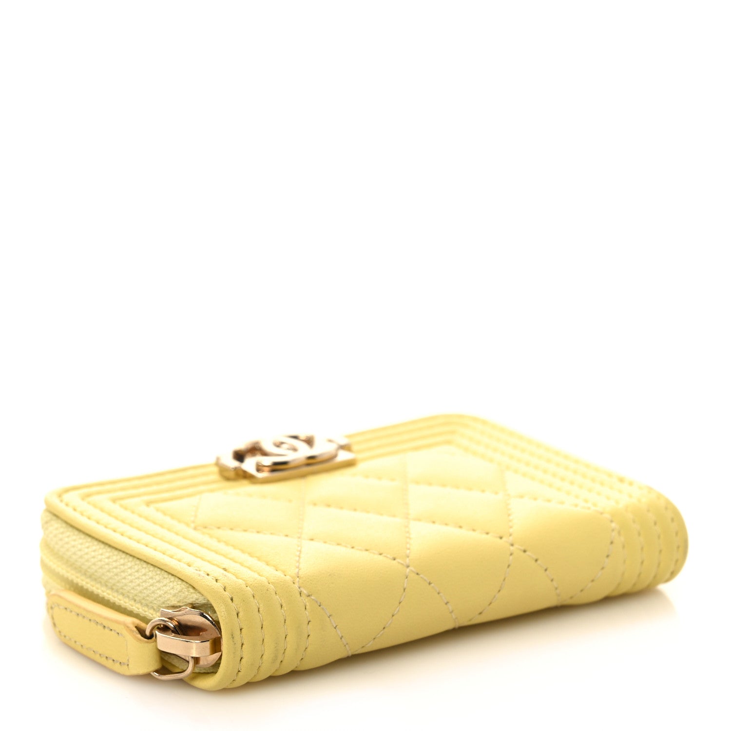 Chanel Lambskin Quilted Zip Around Boy Coin Purse Wallet Yellow 4 of 11