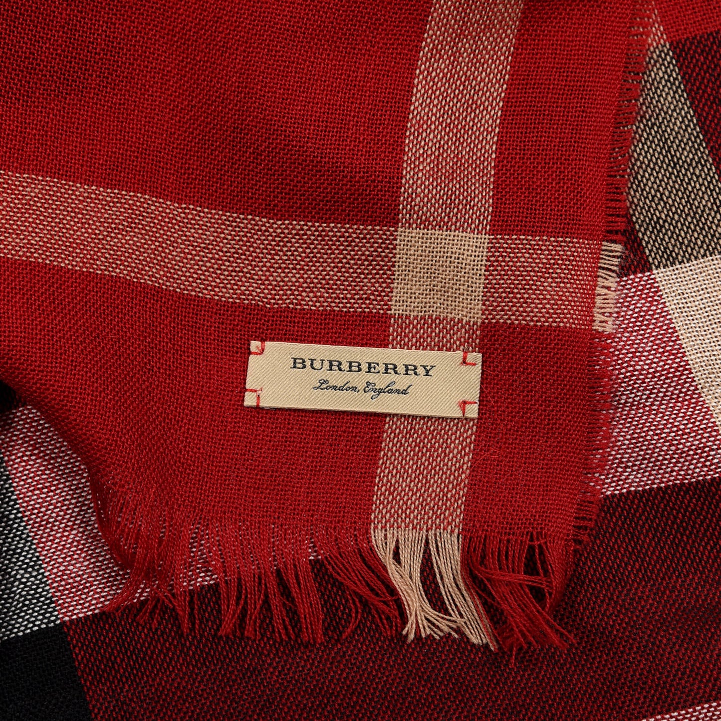 Wool Cashmere Tonal Check Lightweight Scarf Parade Red