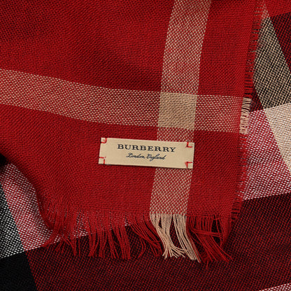 Burberry Wool Cashmere Tonal Check Lightweight Scarf Parade Red 3 of 4