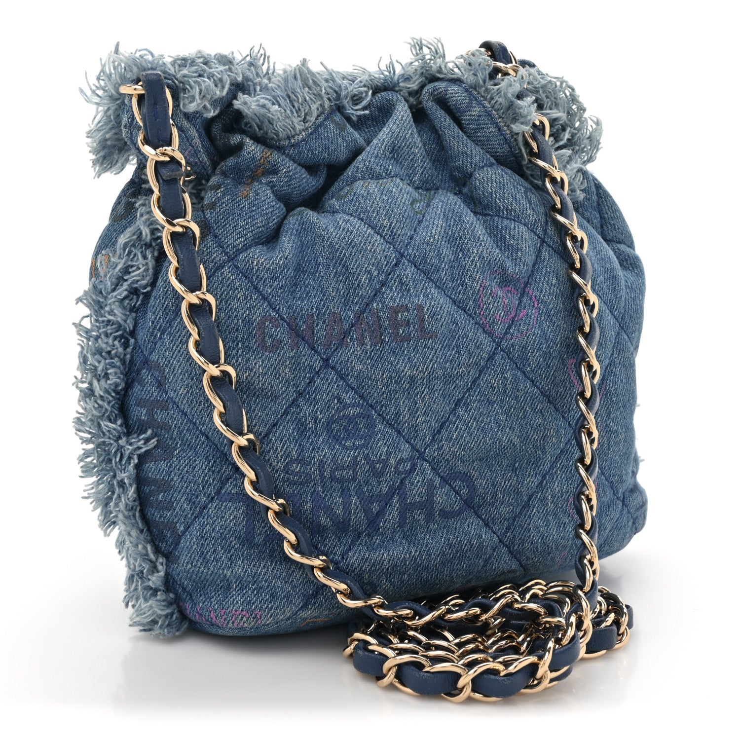 Chanel Denim Quilted Small Mood Bucket With Chain Blue Multicolor 3 of 12