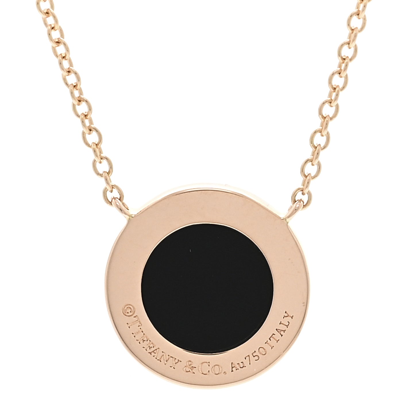 18K Rose Gold Diamond Black Onyx Small T Circle Pendant Necklace